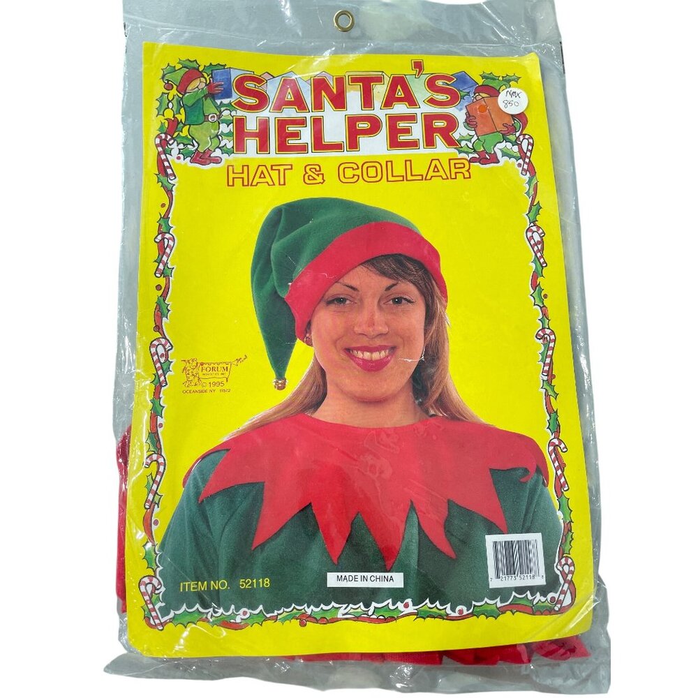 Elf Santas Helper Hat & Collar Adult Size Green Red Jester Forum Novelties NEW